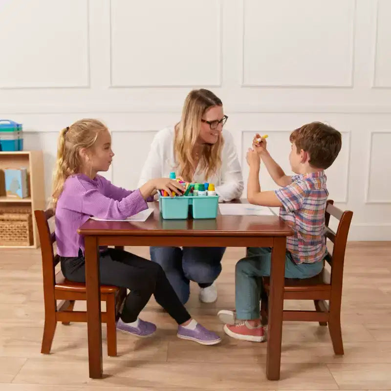Tavolo quadrato in legno massiccio ECR4Kids da 30x30 pollici e due sedie da 12 pollici, set da 3 pezzi
