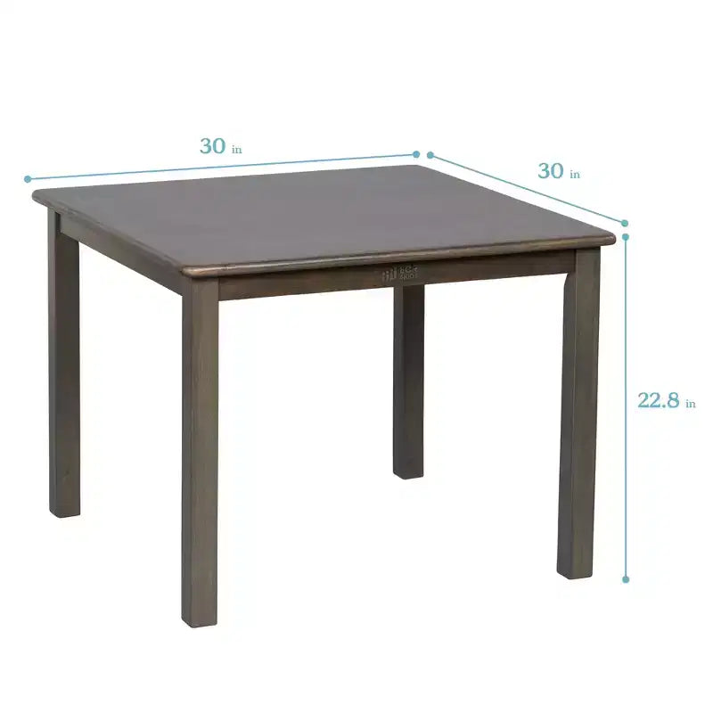 Tavolo quadrato in legno massiccio ECR4Kids da 30x30 pollici e due sedie da 12 pollici, set da 3 pezzi