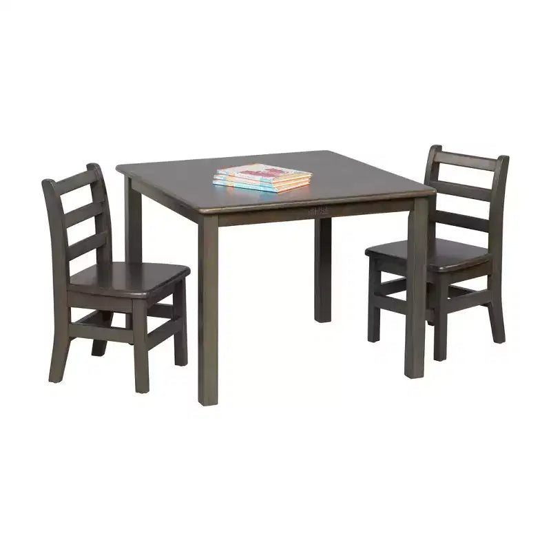 Tavolo quadrato in legno massiccio ECR4Kids da 30x30 pollici e due sedie da 12 pollici, set da 3 pezzi