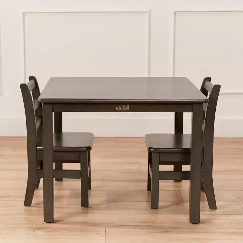 Tavolo quadrato in legno massiccio ECR4Kids da 30x30 pollici e due sedie da 12 pollici, set da 3 pezzi