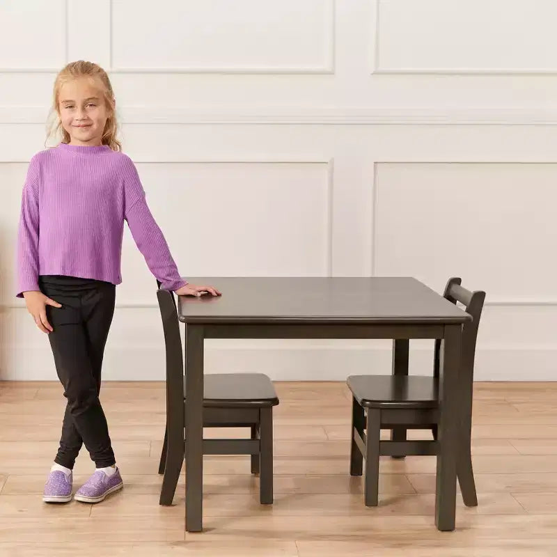 Tavolo quadrato in legno massiccio ECR4Kids da 30x30 pollici e due sedie da 12 pollici, set da 3 pezzi
