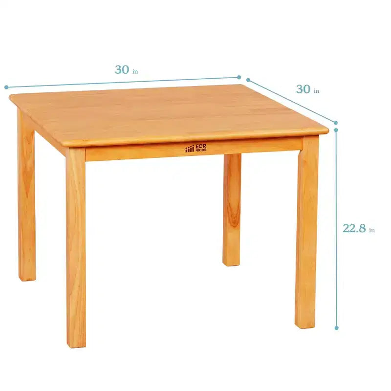 Tavolo quadrato in legno massiccio ECR4Kids da 30x30 pollici e due sedie da 12 pollici, set da 3 pezzi