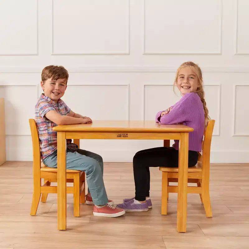 Tavolo quadrato in legno massiccio ECR4Kids da 30x30 pollici e due sedie da 12 pollici, set da 3 pezzi