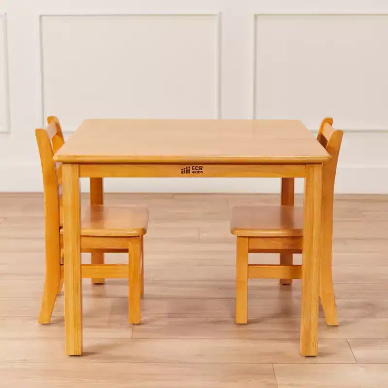 Tavolo quadrato in legno massiccio ECR4Kids da 30x30 pollici e due sedie da 12 pollici, set da 3 pezzi