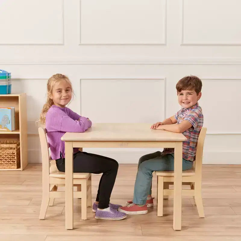 Tavolo quadrato in legno massiccio ECR4Kids da 30x30 pollici e due sedie da 12 pollici, set da 3 pezzi