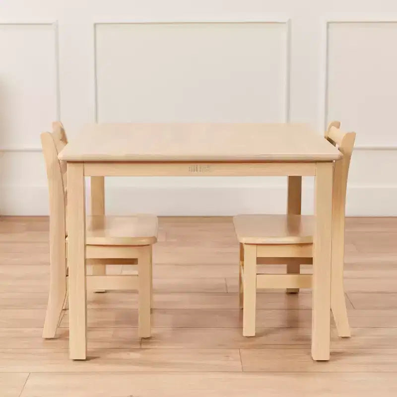 Tavolo quadrato in legno massiccio ECR4Kids da 30x30 pollici e due sedie da 12 pollici, set da 3 pezzi