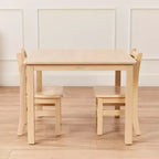 Tavolo quadrato in legno massiccio ECR4Kids da 30x30 pollici e due sedie da 12 pollici, set da 3 pezzi