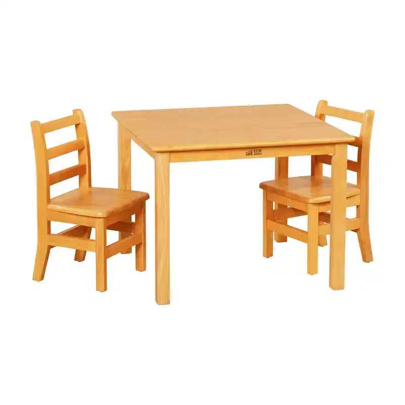 Tavolo quadrato in legno massiccio ECR4Kids da 30x30 pollici e due sedie da 12 pollici, set da 3 pezzi
