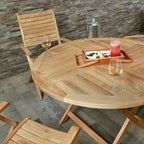 Tavolo da pranzo rotondo pieghevole per esterni Nordic Teak 47 in teak naturale - Beige