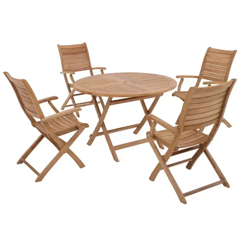 Tavolo da pranzo rotondo pieghevole per esterni Nordic Teak 47 in teak naturale - Beige