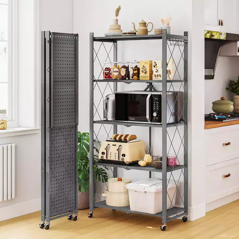 Scaffale portaoggetti pieghevole a 5 ripiani in metallo, pieghevole, per garage, cucina, dispensa, 160 cm