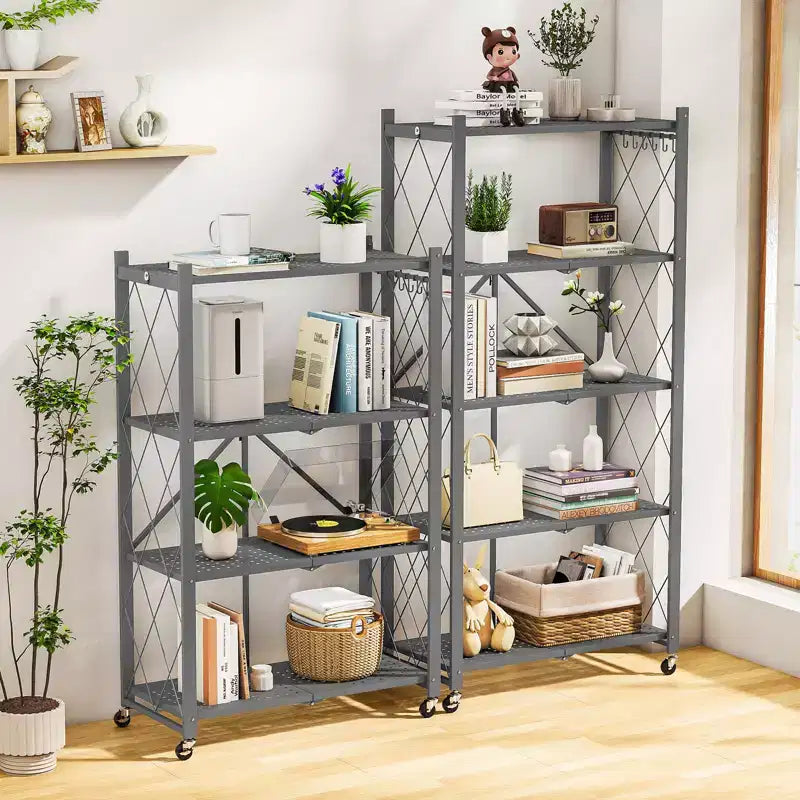 Scaffale portaoggetti pieghevole a 5 ripiani in metallo, pieghevole, per garage, cucina, dispensa, 160 cm