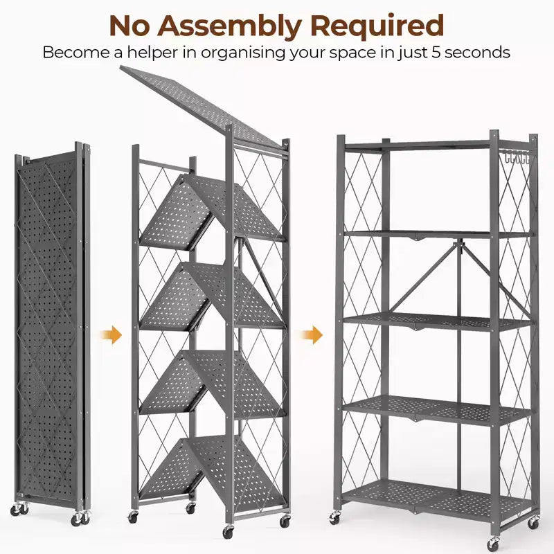 Scaffale portaoggetti pieghevole a 5 ripiani in metallo, pieghevole, per garage, cucina, dispensa, 160 cm