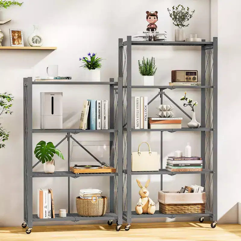 Scaffale portaoggetti pieghevole a 5 ripiani in metallo, pieghevole, per garage, cucina, dispensa, 160 cm