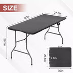 Tavolo Pieghevole 5 Piedi Portatile in Plastica HDPE Rettangolare per Interni ed Esterni con Gambe in Acciaio Nero