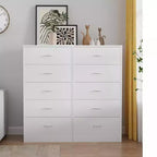 Cassettiera alta a 5 cassetti in legno bianco con maniglie in metallo