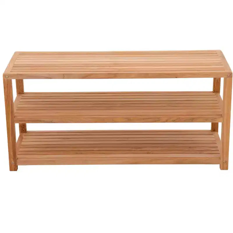 Panca contenitore Nordic Teak 28 o 40 in teak naturale per doccia e spa/bagno/esterno con ripiani - Beige