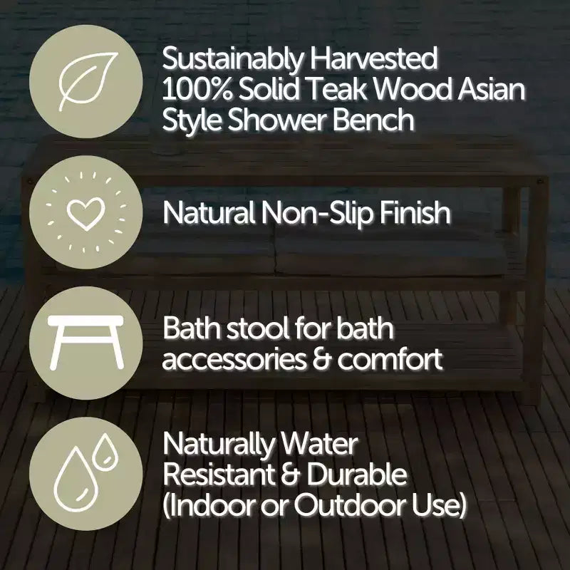 Panca contenitore Nordic Teak 28 o 40 in teak naturale per doccia e spa/bagno/esterno con ripiani - Beige