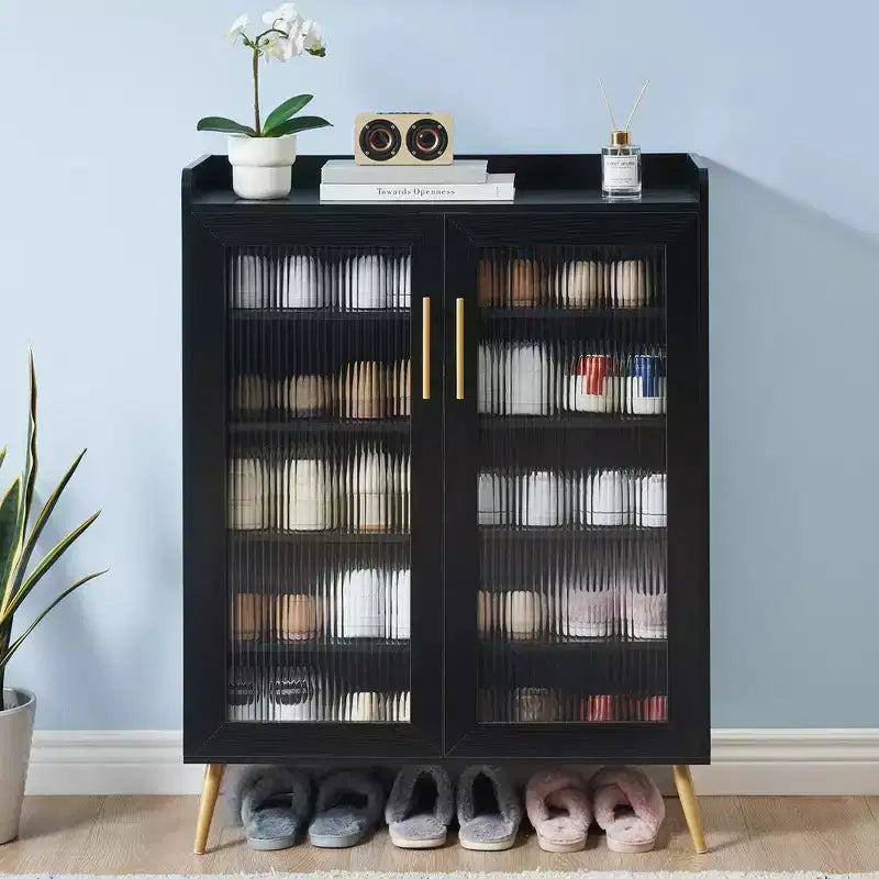 Garvee Shoe Cabinet with Glass Doors, 5-Tier Entryway Shoe Organizer Storage Rack with Large Storage and Adjustable Shelves for Hallway, Living Room