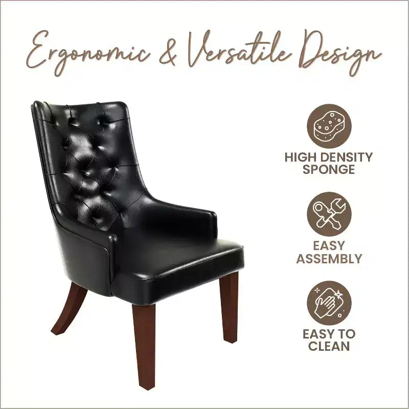 Sedia da pranzo LeisureMod rivestita in velluto e pelle con schienale alto capitonné e gambe in legno di caucciù verniciato