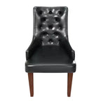 Sedia da pranzo LeisureMod rivestita in velluto e pelle con schienale alto capitonné e gambe in legno di caucciù verniciato