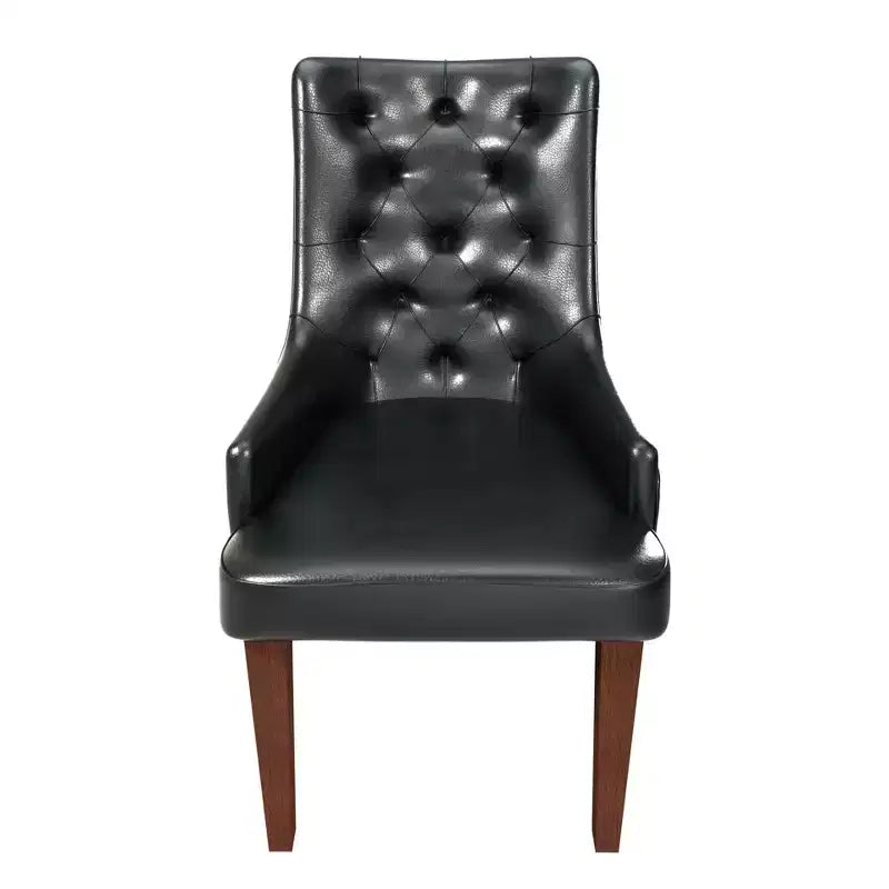 Sedia da pranzo LeisureMod rivestita in velluto e pelle con schienale alto capitonné e gambe in legno di caucciù verniciato