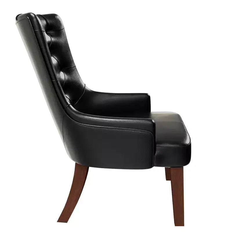 Sedia da pranzo LeisureMod rivestita in velluto e pelle con schienale alto capitonné e gambe in legno di caucciù verniciato