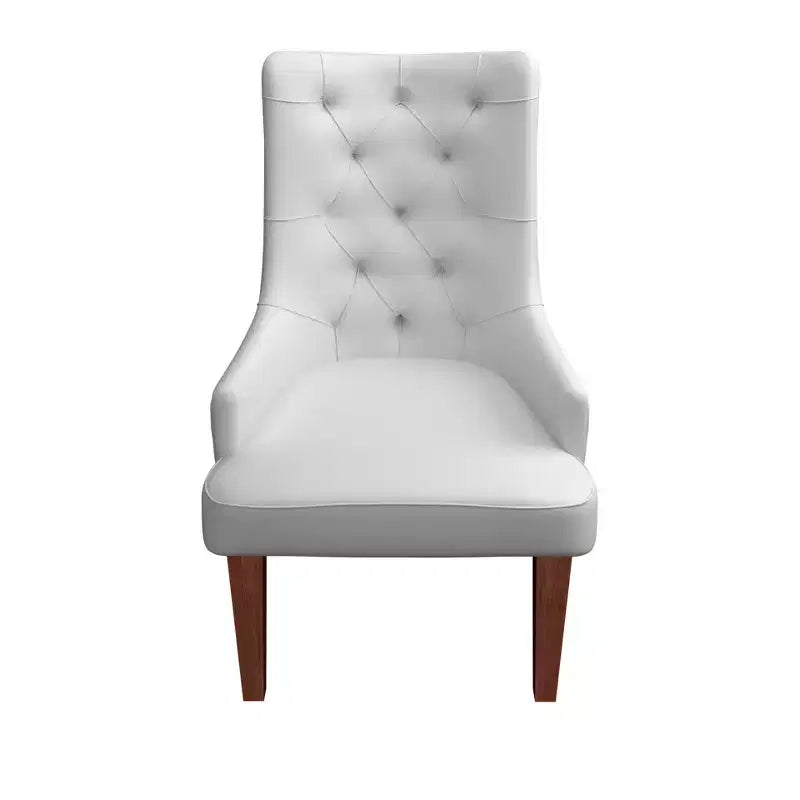 Sedia da pranzo LeisureMod rivestita in velluto e pelle con schienale alto capitonné e gambe in legno di caucciù verniciato
