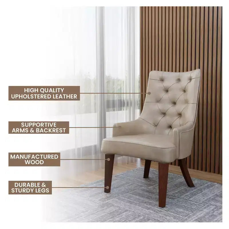 Sedia da pranzo LeisureMod rivestita in velluto e pelle con schienale alto capitonné e gambe in legno di caucciù verniciato