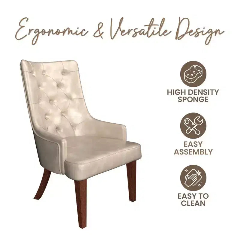 Sedia da pranzo LeisureMod rivestita in velluto e pelle con schienale alto capitonné e gambe in legno di caucciù verniciato