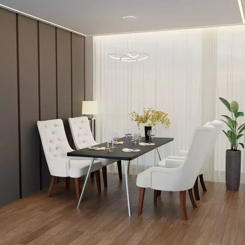 Sedia da pranzo LeisureMod rivestita in velluto e pelle con schienale alto capitonné e gambe in legno di caucciù verniciato