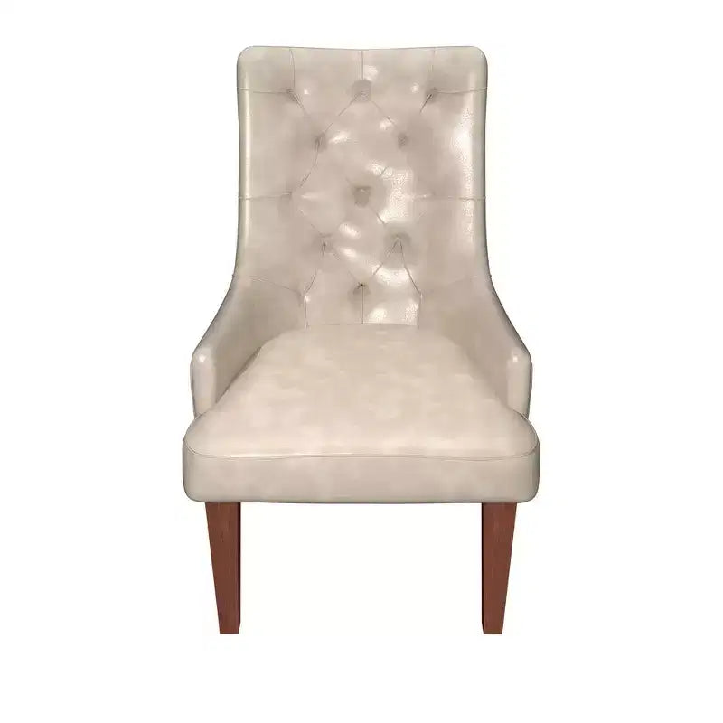 Sedia da pranzo LeisureMod rivestita in velluto e pelle con schienale alto capitonné e gambe in legno di caucciù verniciato