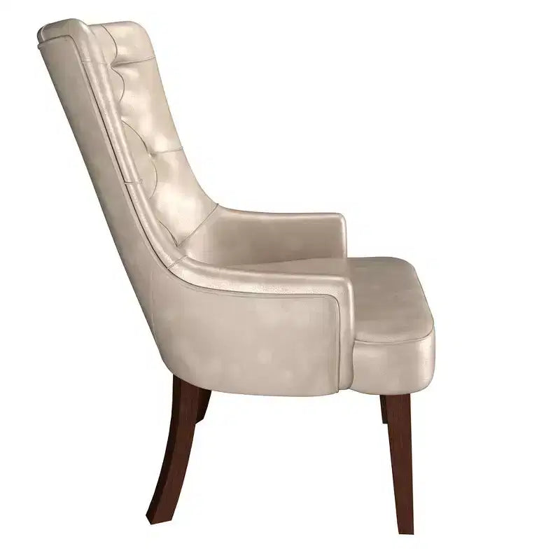 Sedia da pranzo LeisureMod rivestita in velluto e pelle con schienale alto capitonné e gambe in legno di caucciù verniciato