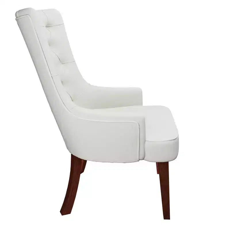 Sedia da pranzo LeisureMod rivestita in velluto e pelle con schienale alto capitonné e gambe in legno di caucciù verniciato
