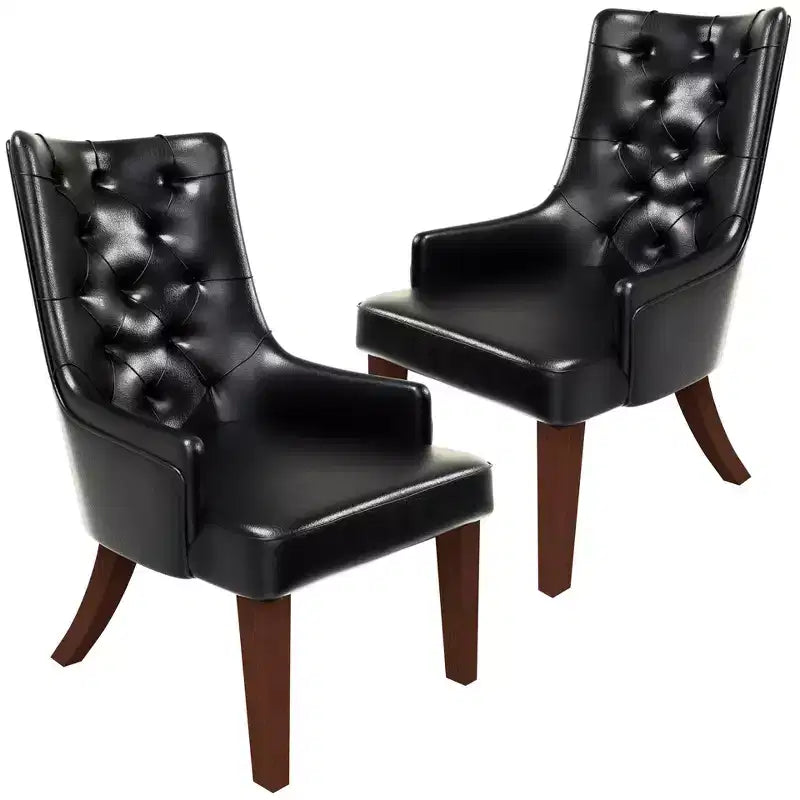 Sedia da pranzo LeisureMod rivestita in velluto e pelle con schienale alto capitonné e gambe in legno di caucciù verniciato