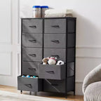 JIONJOY Cassettiera verticale a 10 cassetti - Comodino in tessuto rustico largo 80 cm per camera da letto/cameretta, struttura in acciaio