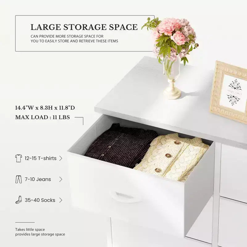 JIONJOY Cassettiera verticale a 10 cassetti - Comodino in tessuto rustico largo 80 cm per camera da letto/cameretta, struttura in acciaio