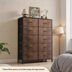 JIONJOY Cassettiera verticale a 10 cassetti - Comodino in tessuto rustico largo 80 cm per camera da letto/cameretta, struttura in acciaio