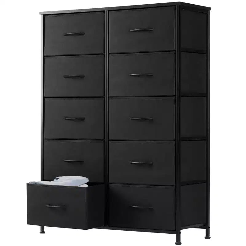JIONJOY 10-Drawer Vertical Dresser - 31.4 Wide Rustic Fabric Storage Chest for Bedroom/Nursery, Steel Frame