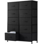 JIONJOY 10-Drawer Vertical Dresser - 31.4 Wide Rustic Fabric Storage Chest for Bedroom/Nursery, Steel Frame
