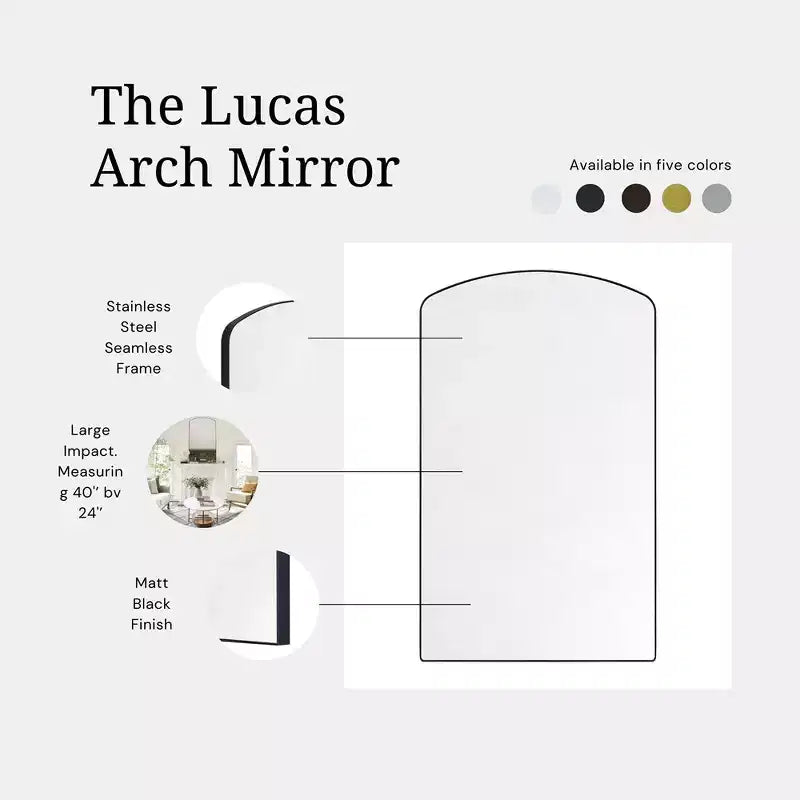 TEHOME Specchio da parete con cornice in metallo ad arco per bagno