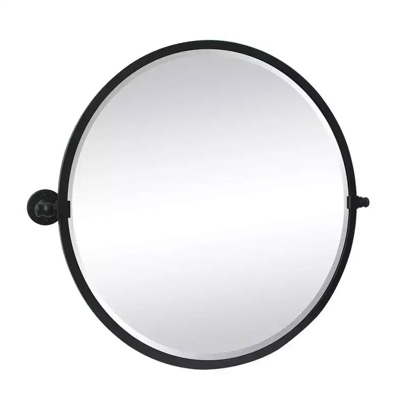 Specchio rotondo da parete inclinabile TEHOME Opeline con cornice in metallo nero opaco, bordo smussato, dimensioni totali 30,05 x 26 pollici (specchio 26 x 26 pollici)