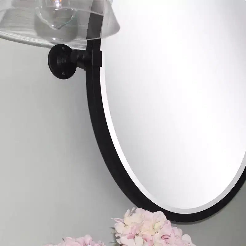 Specchio rotondo da parete inclinabile TEHOME Opeline con cornice in metallo nero opaco, bordo smussato, dimensioni totali 30,05 x 26 pollici (specchio 26 x 26 pollici)