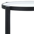 Tavolino con due ripiani in rattan intrecciato e vetro temperato, gambe in legno di olmo, 23"L