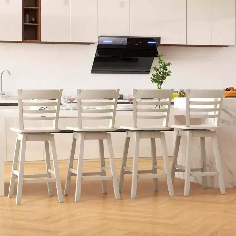 Costway Set di 4 Sgabelli da Bar Girevoli con Schienale Vuoto, Altezza Bancone 62 cm, Marrone/Bianco