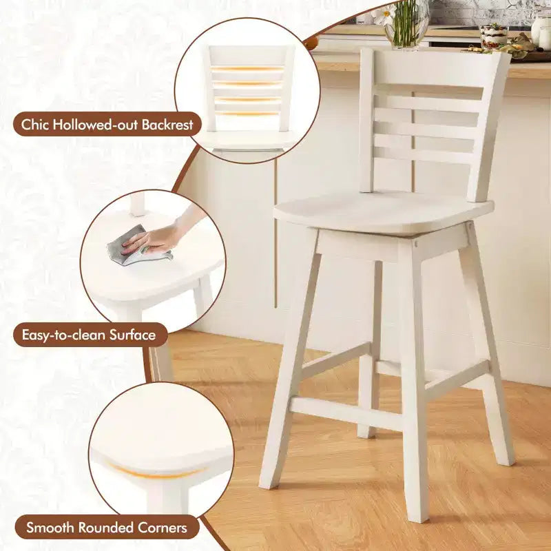 Costway Set di 4 Sgabelli da Bar Girevoli con Schienale Vuoto, Altezza Bancone 62 cm, Marrone/Bianco