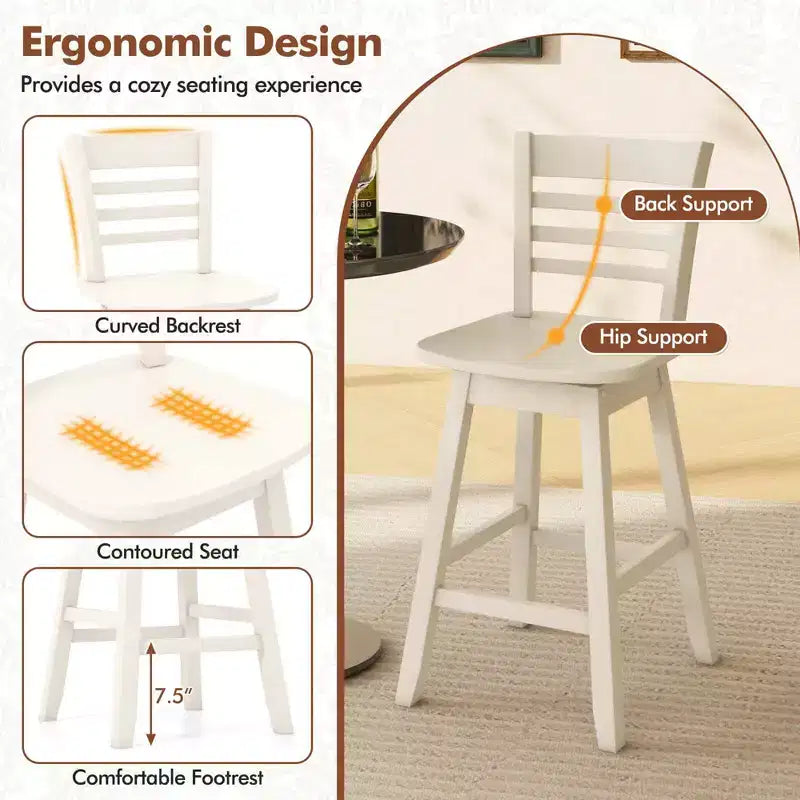 Costway Set di 4 Sgabelli da Bar Girevoli con Schienale Vuoto, Altezza Bancone 62 cm, Marrone/Bianco