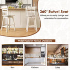 Costway Set di 4 Sgabelli da Bar Girevoli con Schienale Vuoto, Altezza Bancone 62 cm, Marrone/Bianco