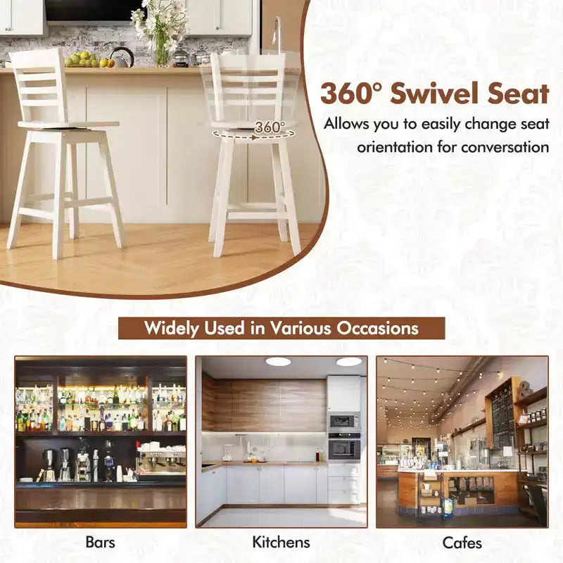 Costway Set di 4 Sgabelli da Bar Girevoli con Schienale Vuoto, Altezza Bancone 62 cm, Marrone/Bianco