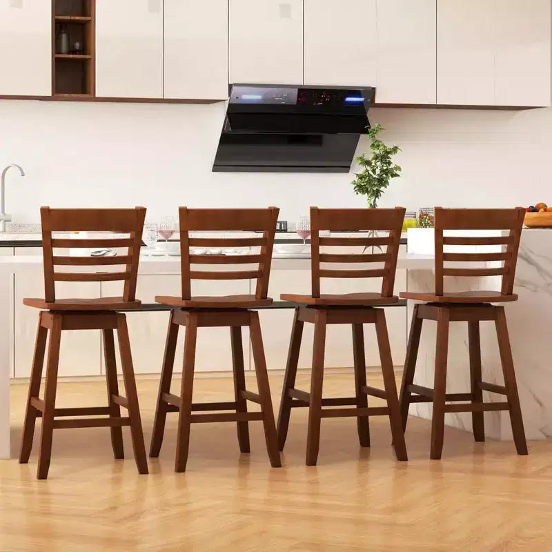 Costway Set di 4 Sgabelli da Bar Girevoli con Schienale Vuoto, Altezza Bancone 62 cm, Marrone/Bianco